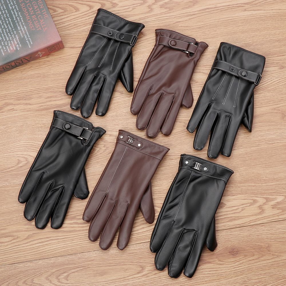 Leather Work Winter Gloves - Męskie polarowe rękawice ocieplana skórzana zimowe