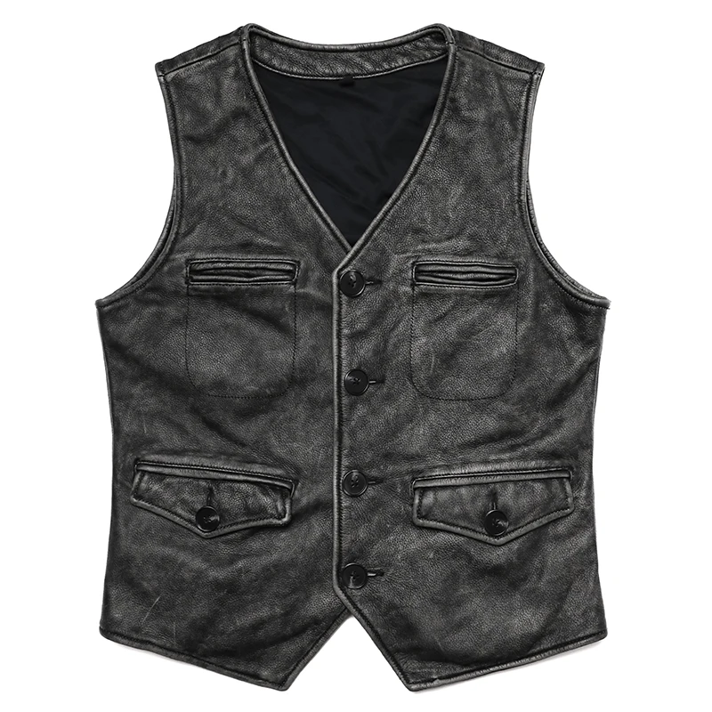 Leather Work Vest For Men - Nowa kamizelka z prawdziwej skóry w