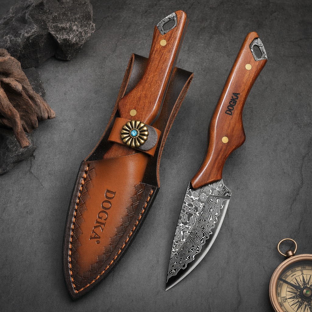 Leatherwork Knives - Nóż kuchenny ze stali damasceńskiej z