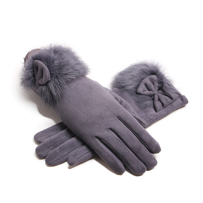 Leather Work Winter Gloves - Zimowa Suede Leather pluszana kokardka Wrist