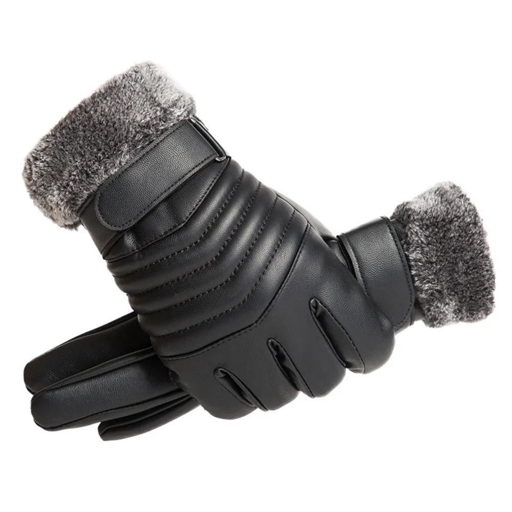 Leather Work Winter Gloves - Rękawice zimowe Męskie futrzane usta Pluszowe