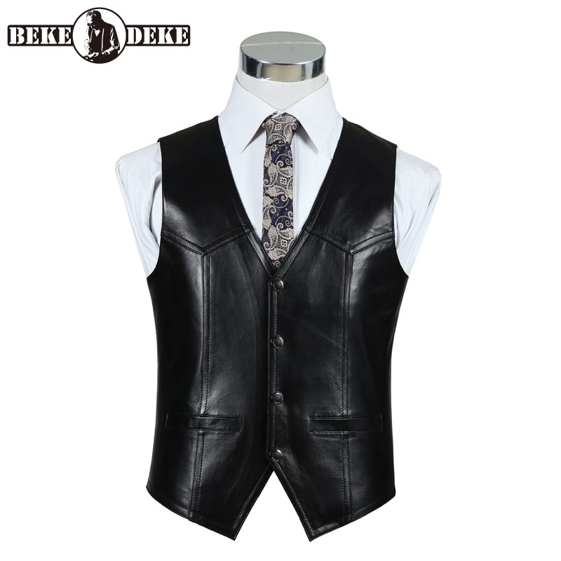 Leather Work Vest For Men - Kamizelka z prawdziwej skóry owczej męska